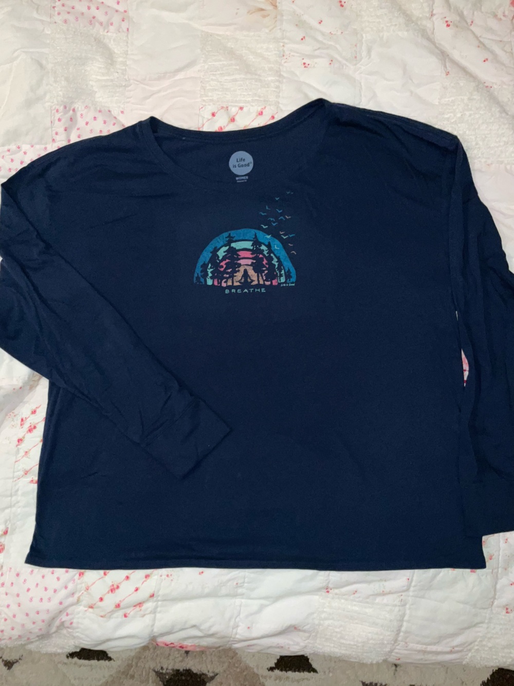 Life is Good Navy Long Sleeve Tee with Nature Graphic